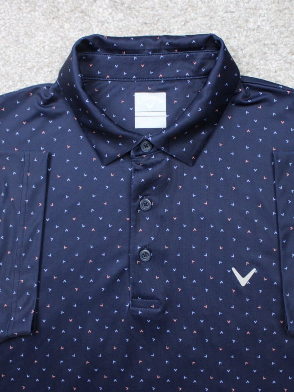 Callaway Polo Shirt Men Large Blue Geometric Golf Polyester Stretch Short Sleeve